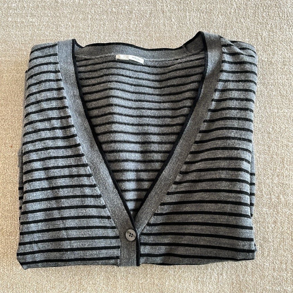 Halogen Cardigan Gray/Black Stripe V neck Lightweight XL